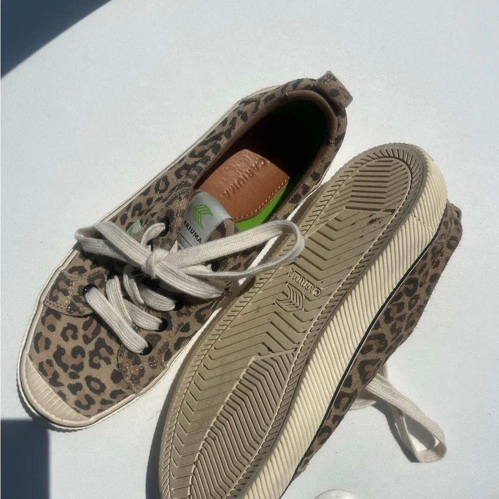 Brown and Beige Leopard Print Low-Top Sneakers